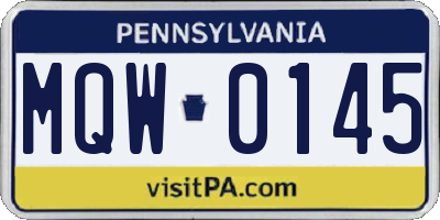 PA license plate MQW0145