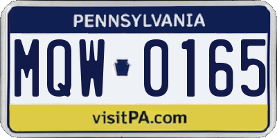 PA license plate MQW0165