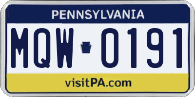 PA license plate MQW0191