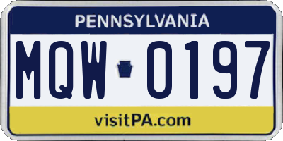 PA license plate MQW0197