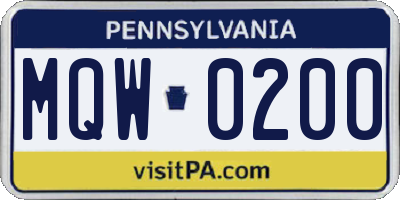 PA license plate MQW0200