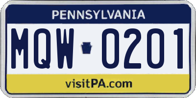 PA license plate MQW0201