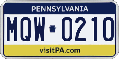 PA license plate MQW0210