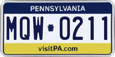 PA license plate MQW0211