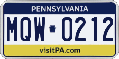 PA license plate MQW0212
