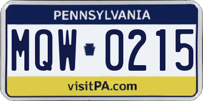 PA license plate MQW0215