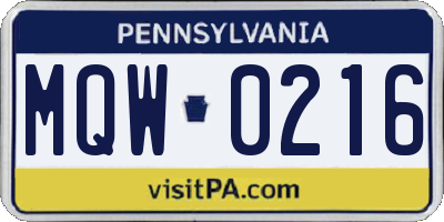 PA license plate MQW0216
