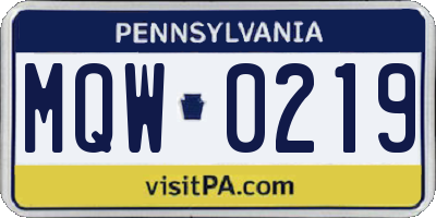 PA license plate MQW0219