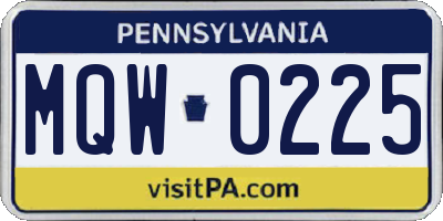 PA license plate MQW0225