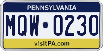 PA license plate MQW0230