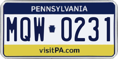 PA license plate MQW0231