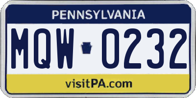 PA license plate MQW0232