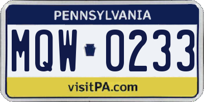 PA license plate MQW0233