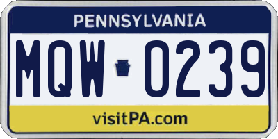 PA license plate MQW0239