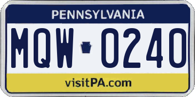 PA license plate MQW0240