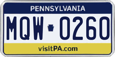 PA license plate MQW0260