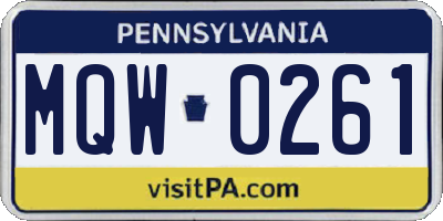 PA license plate MQW0261
