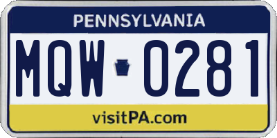 PA license plate MQW0281