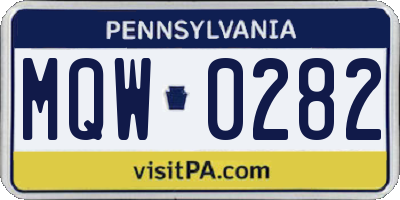 PA license plate MQW0282