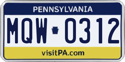 PA license plate MQW0312