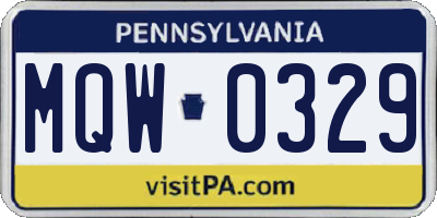 PA license plate MQW0329