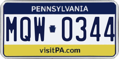 PA license plate MQW0344
