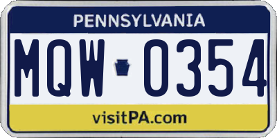 PA license plate MQW0354