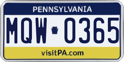 PA license plate MQW0365