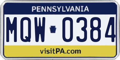 PA license plate MQW0384