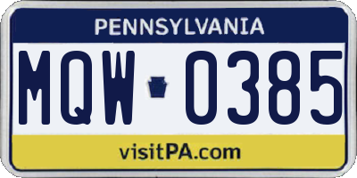 PA license plate MQW0385