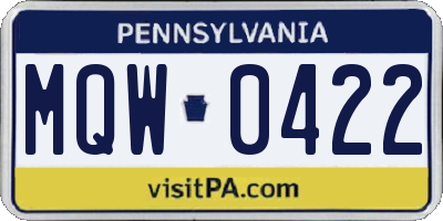 PA license plate MQW0422