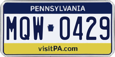 PA license plate MQW0429