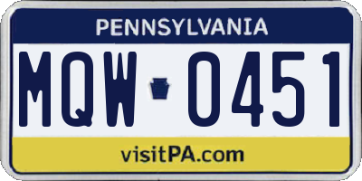 PA license plate MQW0451