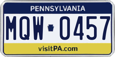 PA license plate MQW0457