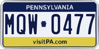 PA license plate MQW0477