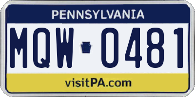 PA license plate MQW0481