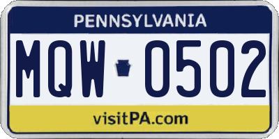PA license plate MQW0502