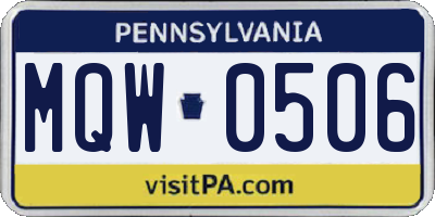 PA license plate MQW0506