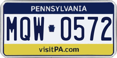 PA license plate MQW0572