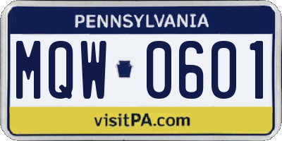 PA license plate MQW0601
