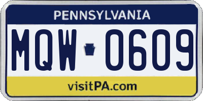 PA license plate MQW0609