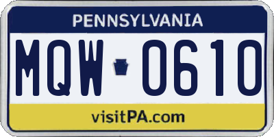 PA license plate MQW0610