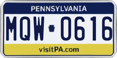 PA license plate MQW0616