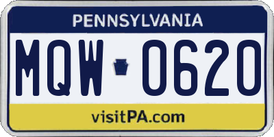 PA license plate MQW0620