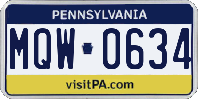 PA license plate MQW0634