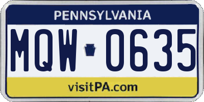 PA license plate MQW0635