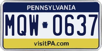 PA license plate MQW0637