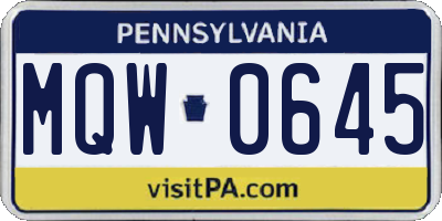 PA license plate MQW0645