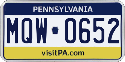 PA license plate MQW0652