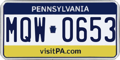 PA license plate MQW0653